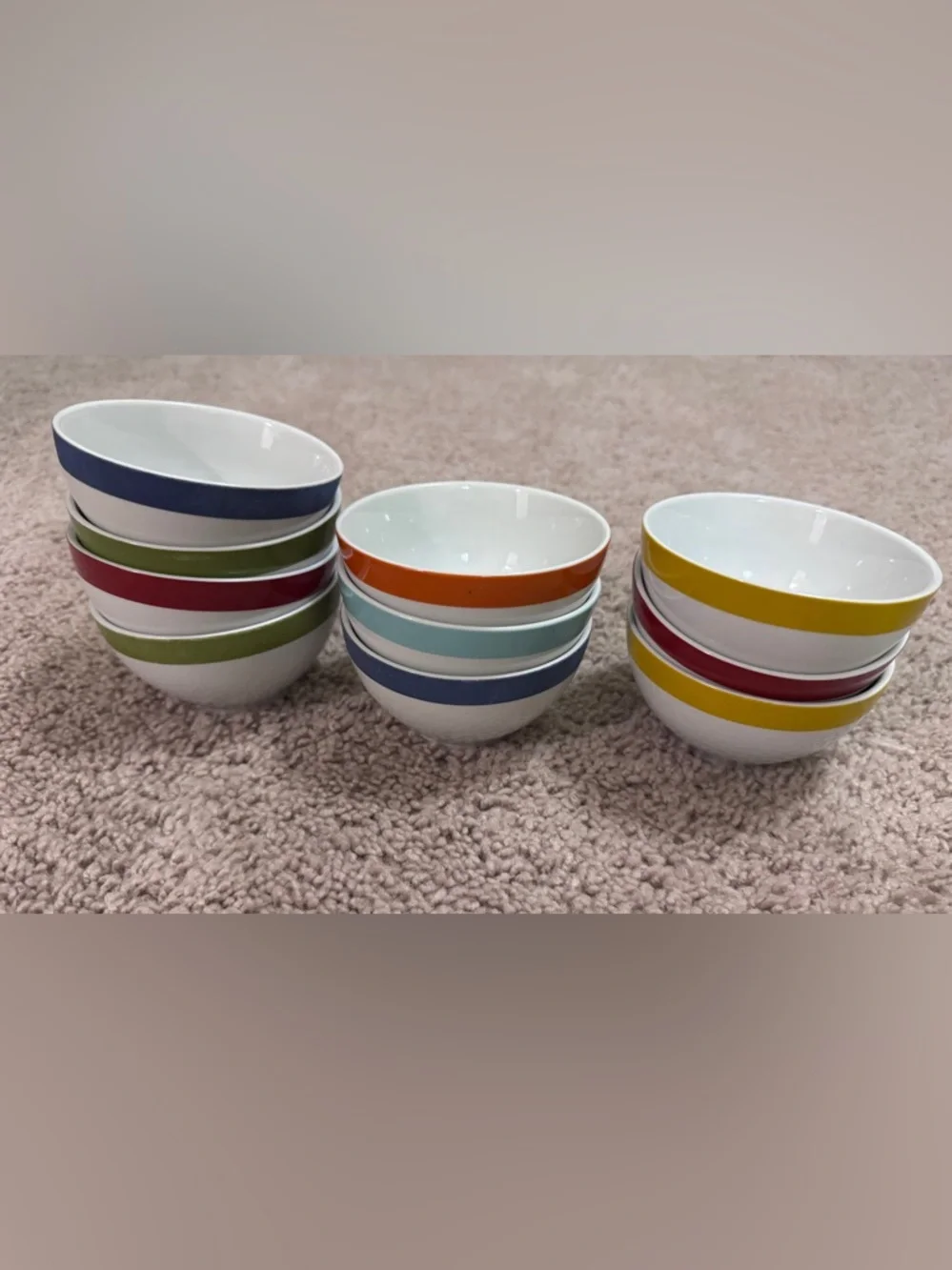 Set of 10 Multicolored Crate and Barrel 4” Bowls